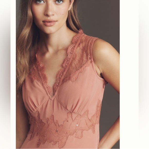 Nwt Anthropologie salmon Lace insert Maxi Dress - Picture 2 of 6